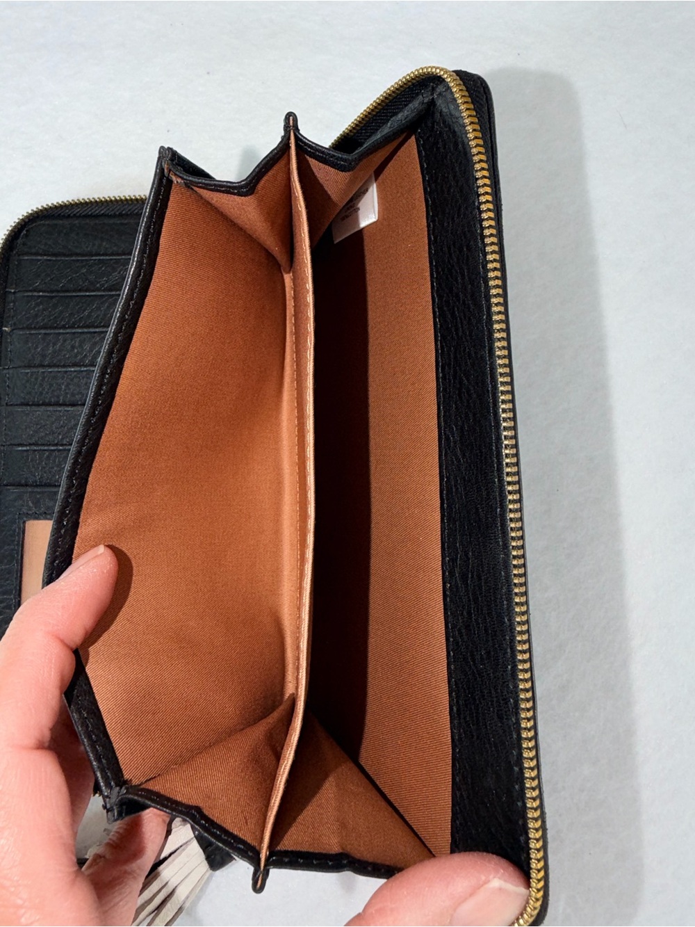 Like New Nila HOBO Black Leather Zip Wallet with Black and Cream Tassel - Picture 5 of 11